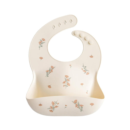 Mushie Silicone Baby Bib - Pink Flowers - SB-1049