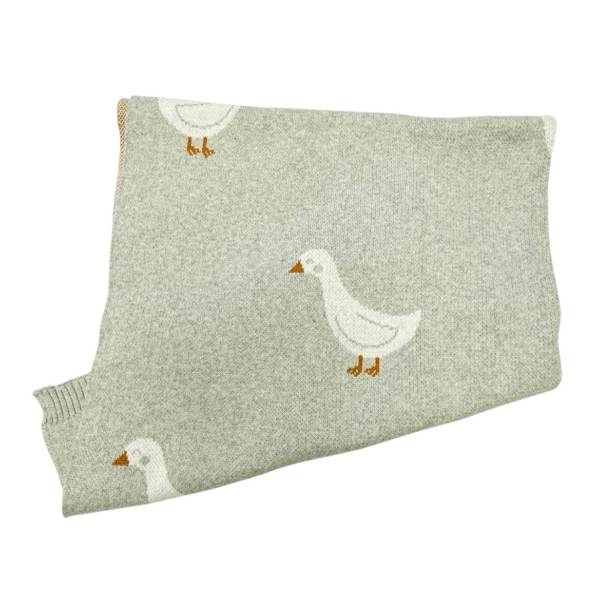 Viverano Organics Duck Waddle - Organic Cotton Jacquard Sweater Knit Baby Blanket - Vanilla Grey, One Size