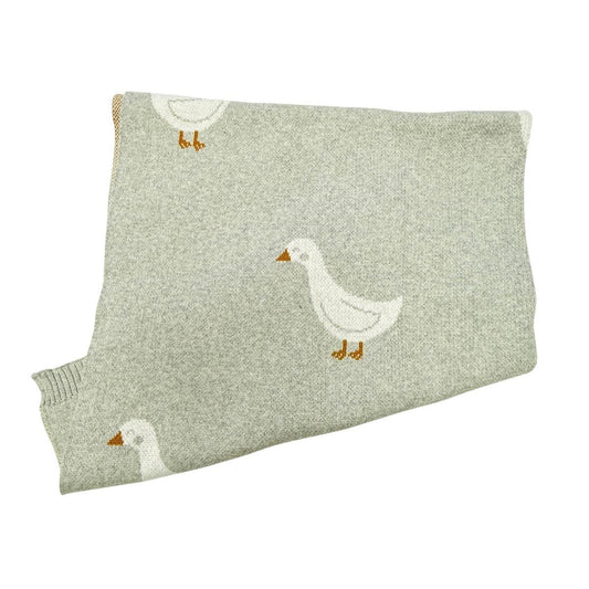 Viverano Organics Duck Waddle - Organic Cotton Jacquard Sweater Knit Baby Blanket - Vanilla Grey, One Size