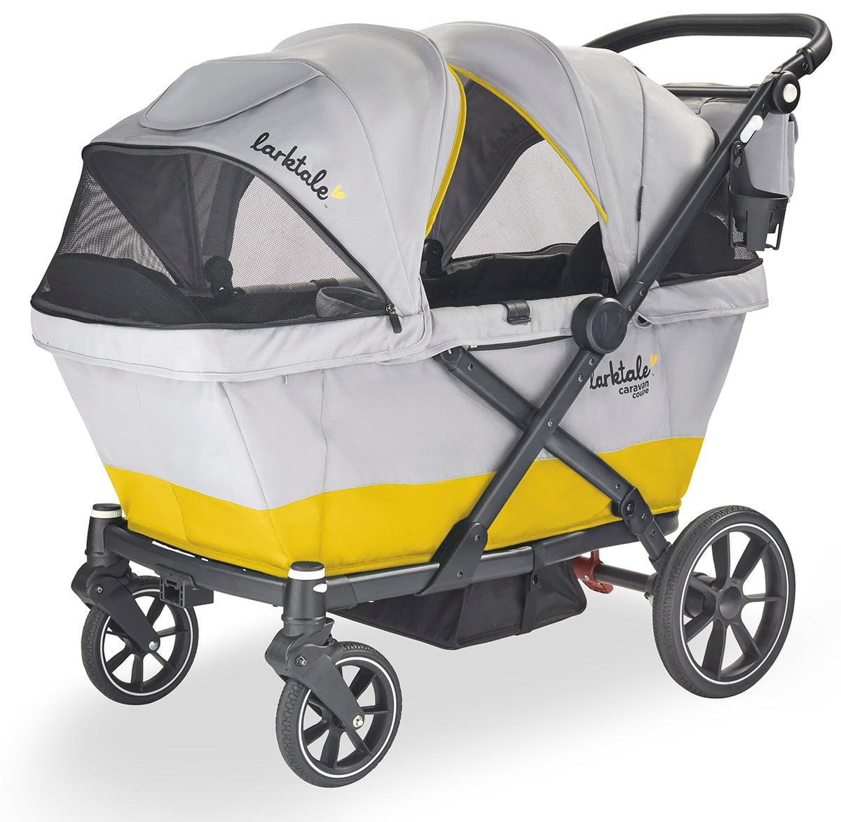 Larktale OPEN BOX Caravan Coupe (2 Seater) Stroller Wagon - Gray / Yellow - LK51015-OB