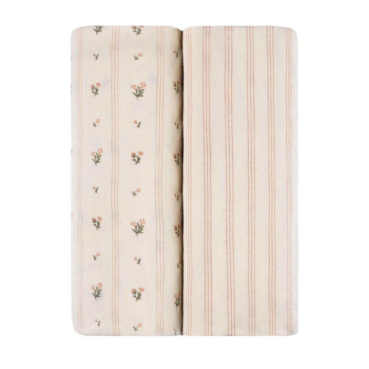 Ely's & Co. 2 Pack Pack n Play Sheets - Linear Floral Collection - Pink