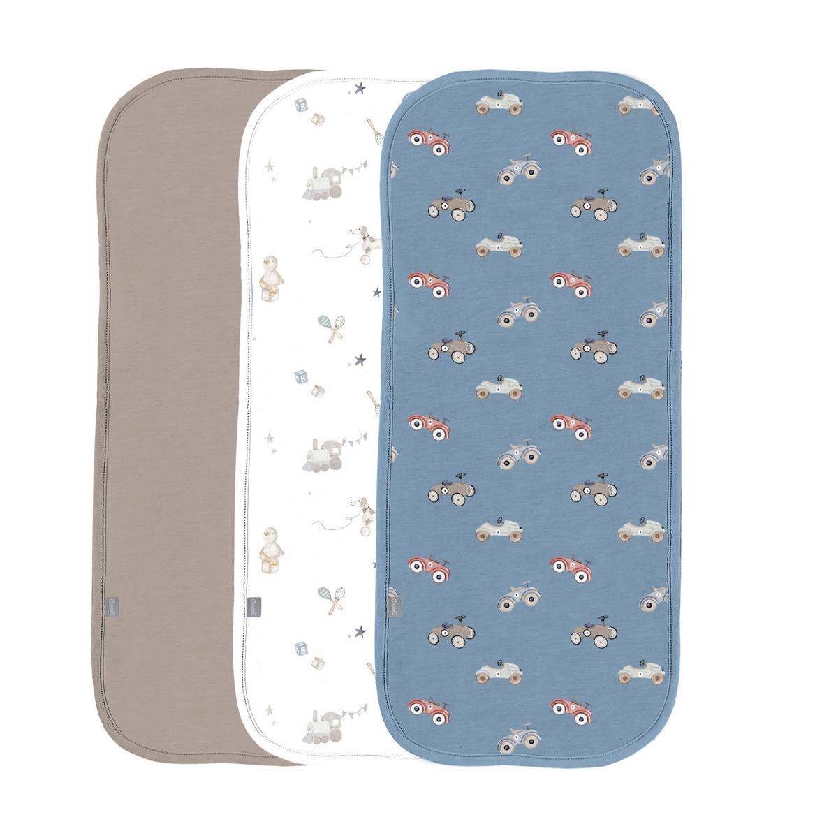 Coccoli Modal Burp Cloth 3 Pack - Cars on Steel Blue - One Size
