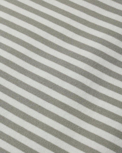 Quincy Mae fabric featuring thin sage green and white horizontal stripes