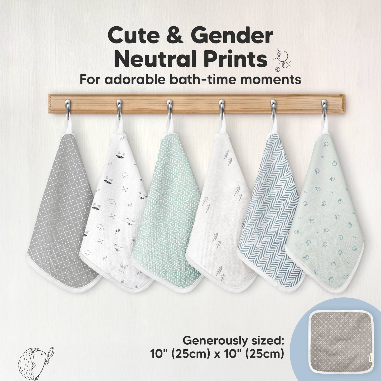 KeaBabies Organic Cami Baby Washcloths 6-Pack - Nordic