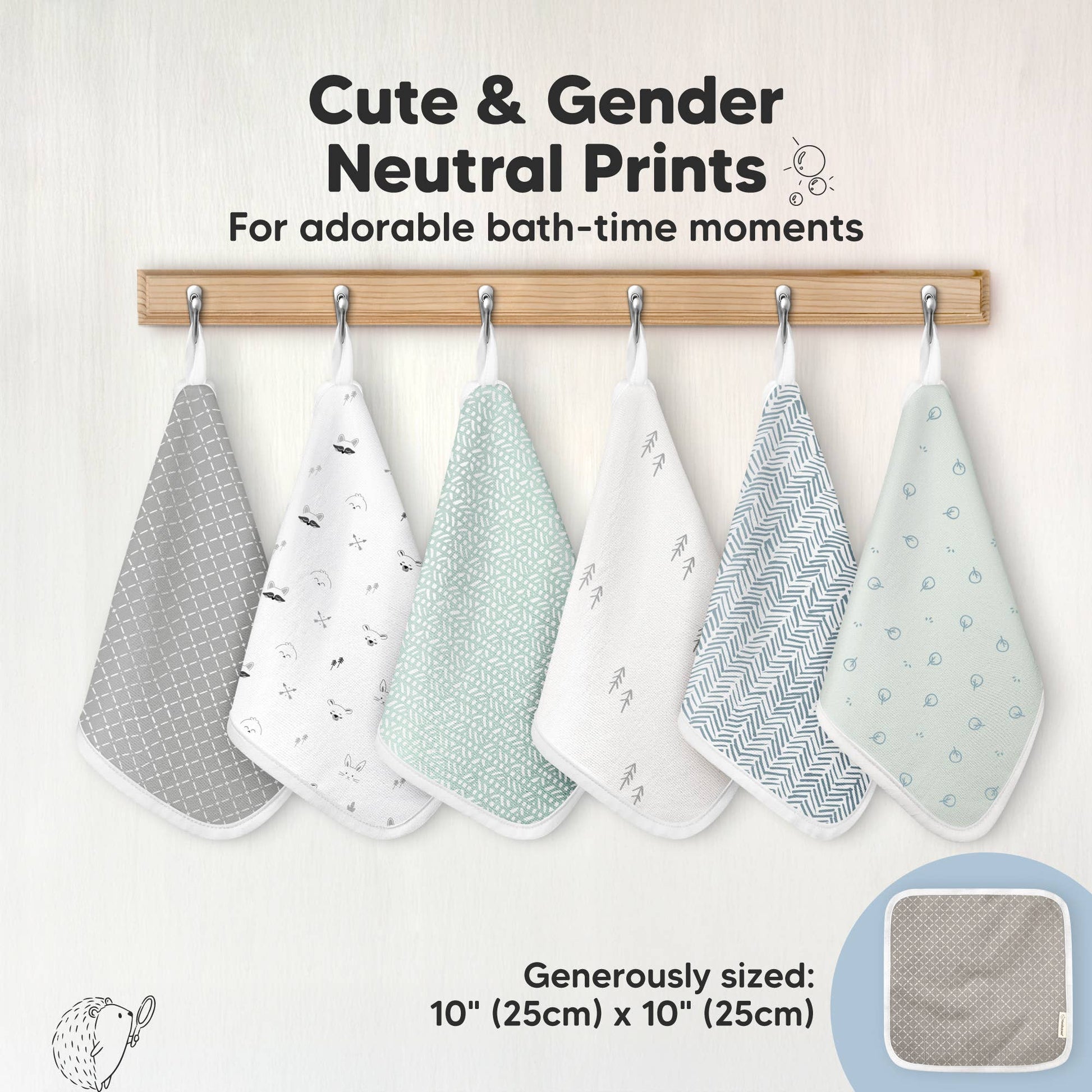 KeaBabies Organic Cami Baby Washcloths 6-Pack - Nordic