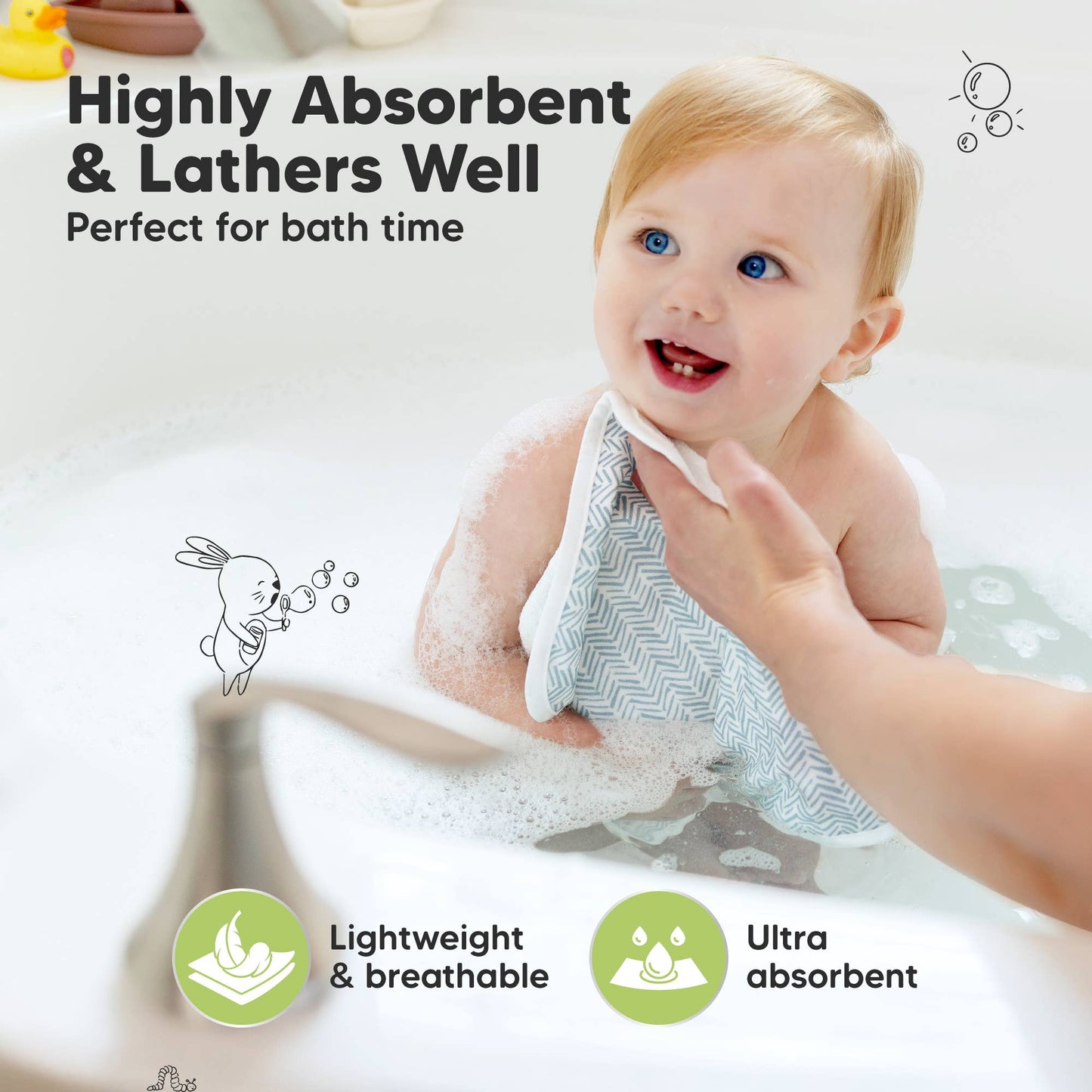 KeaBabies Organic Cami Baby Washcloths 6-Pack - Nordic