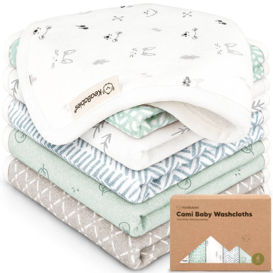 KeaBabies Organic Cami Baby Washcloths 6-Pack - Nordic