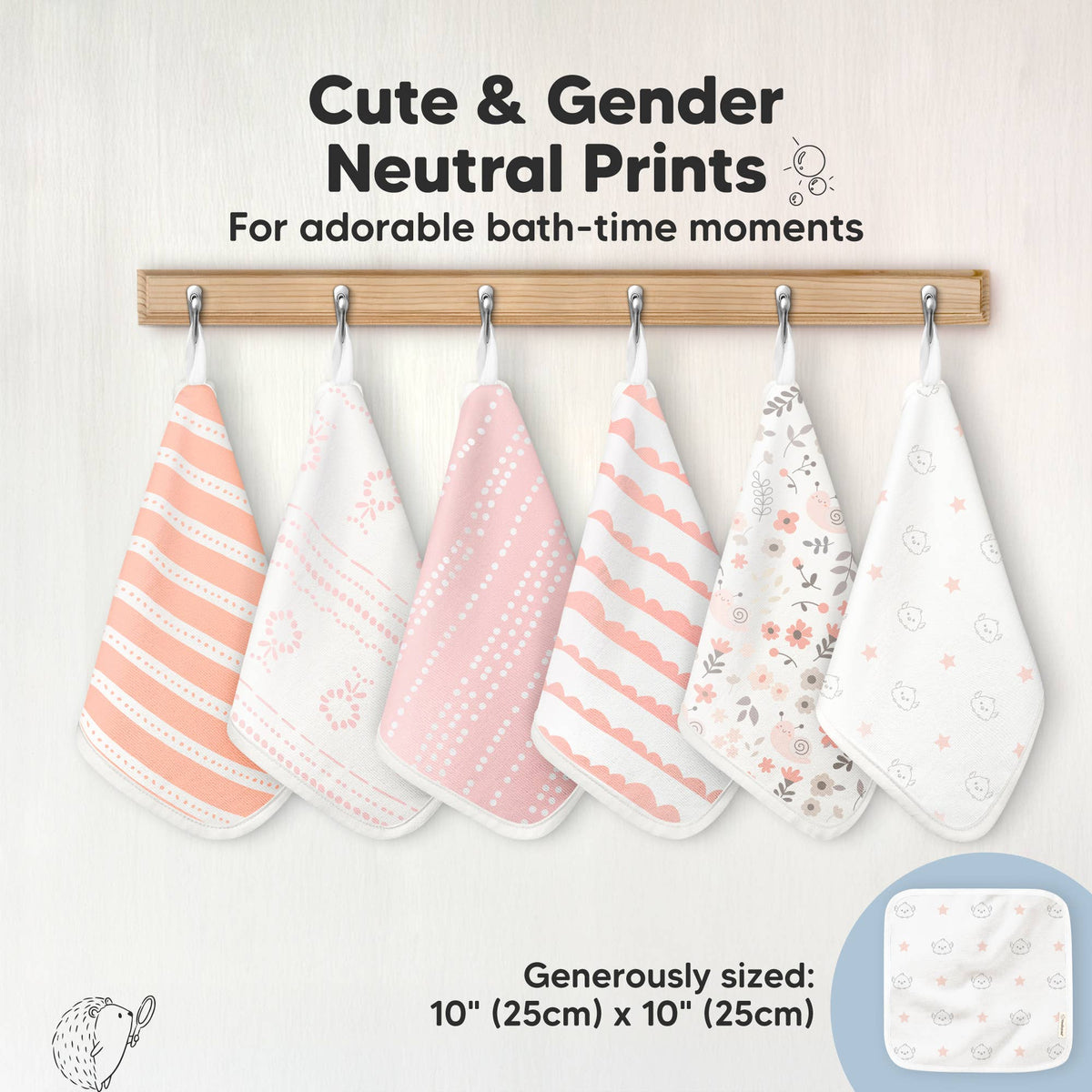 KeaBabies Organic Cami Baby Washcloths 6-Pack - Petals