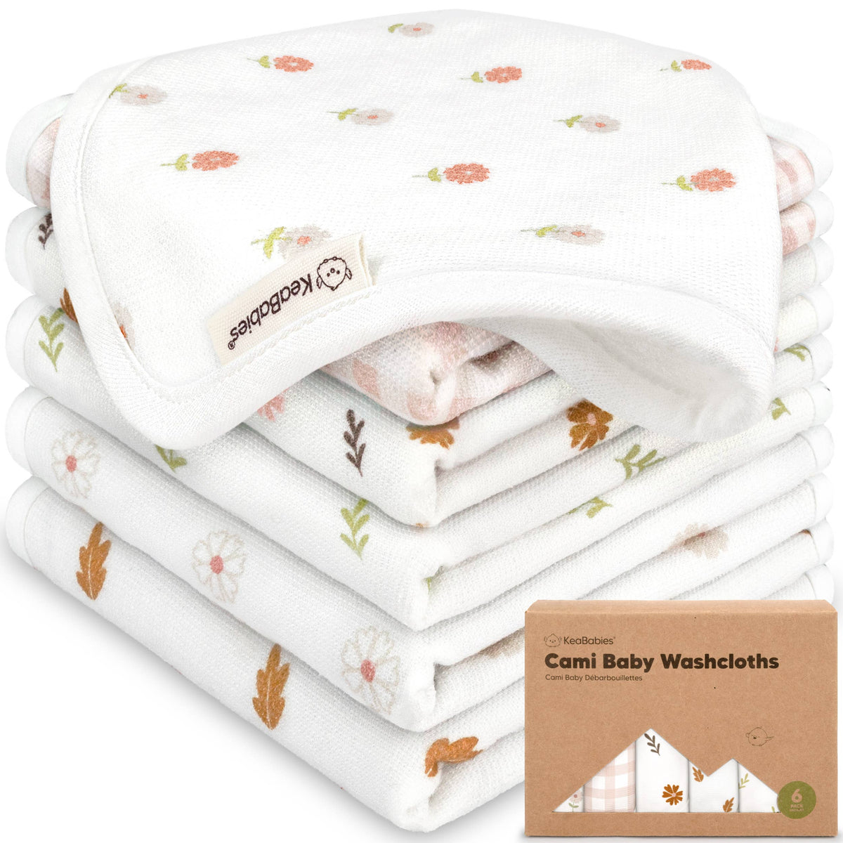 KeaBabies Organic Cami Baby Washcloths 6-Pack - Petals