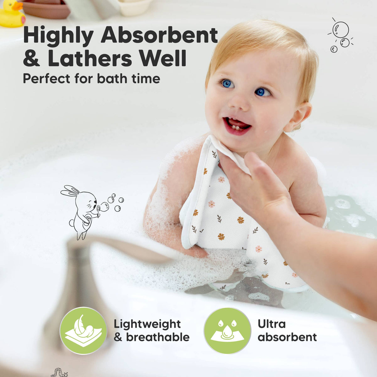 KeaBabies Organic Cami Baby Washcloths 6-Pack - Sweet Charm