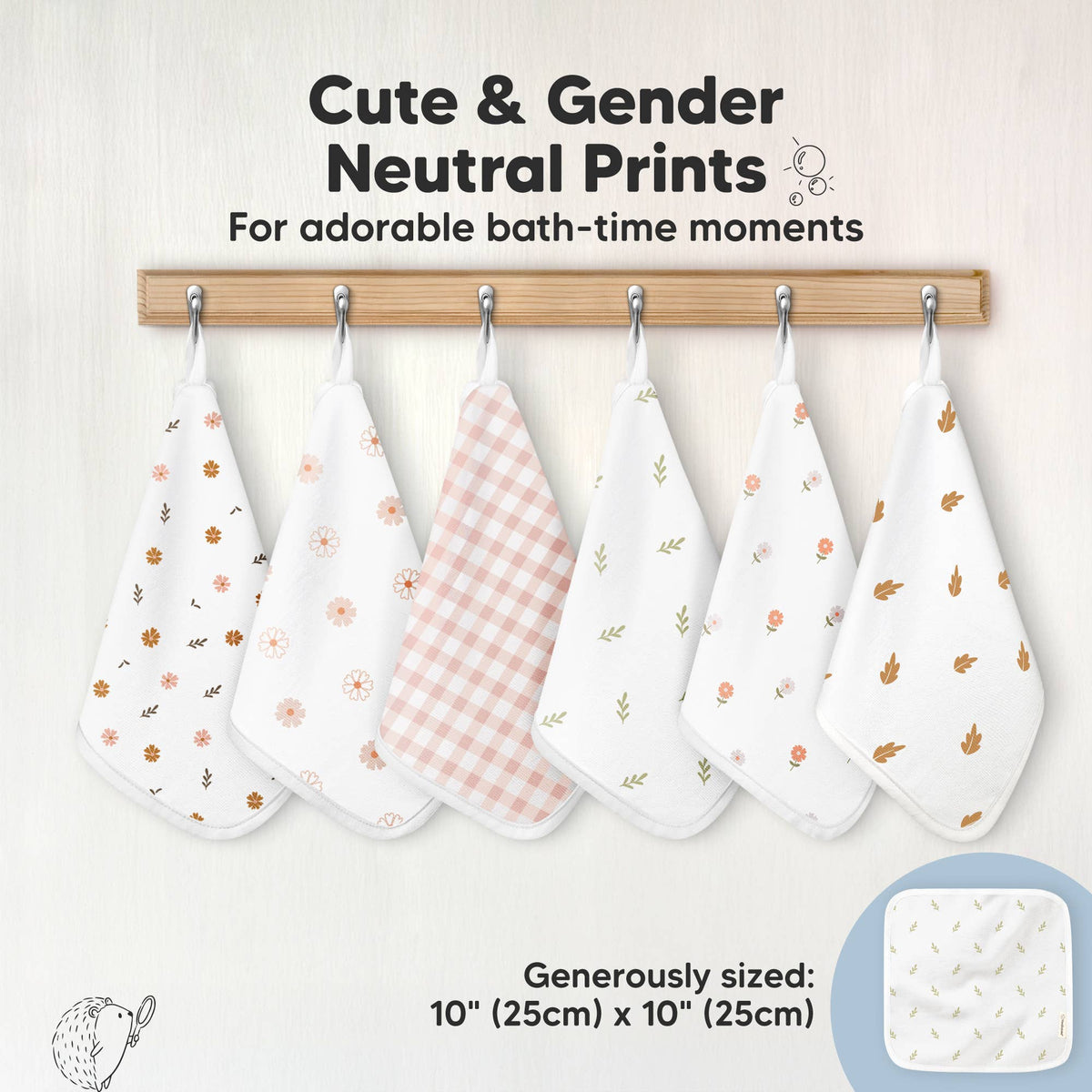 KeaBabies Organic Cami Baby Washcloths 6-Pack - Sweet Charm
