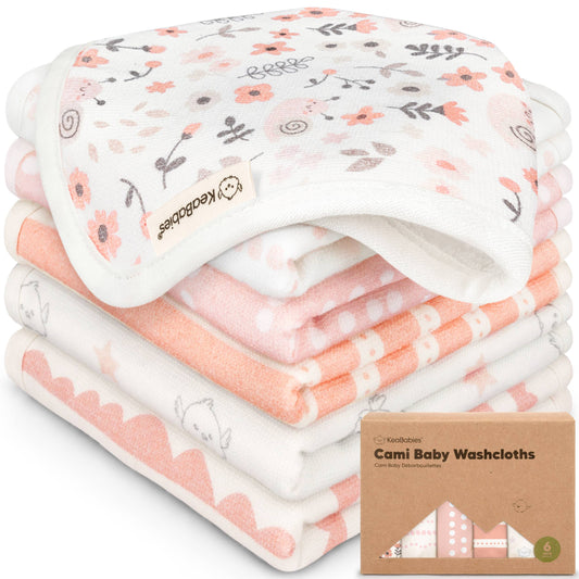 KeaBabies Organic Cami Baby Washcloths 6-Pack - Sweet Charm