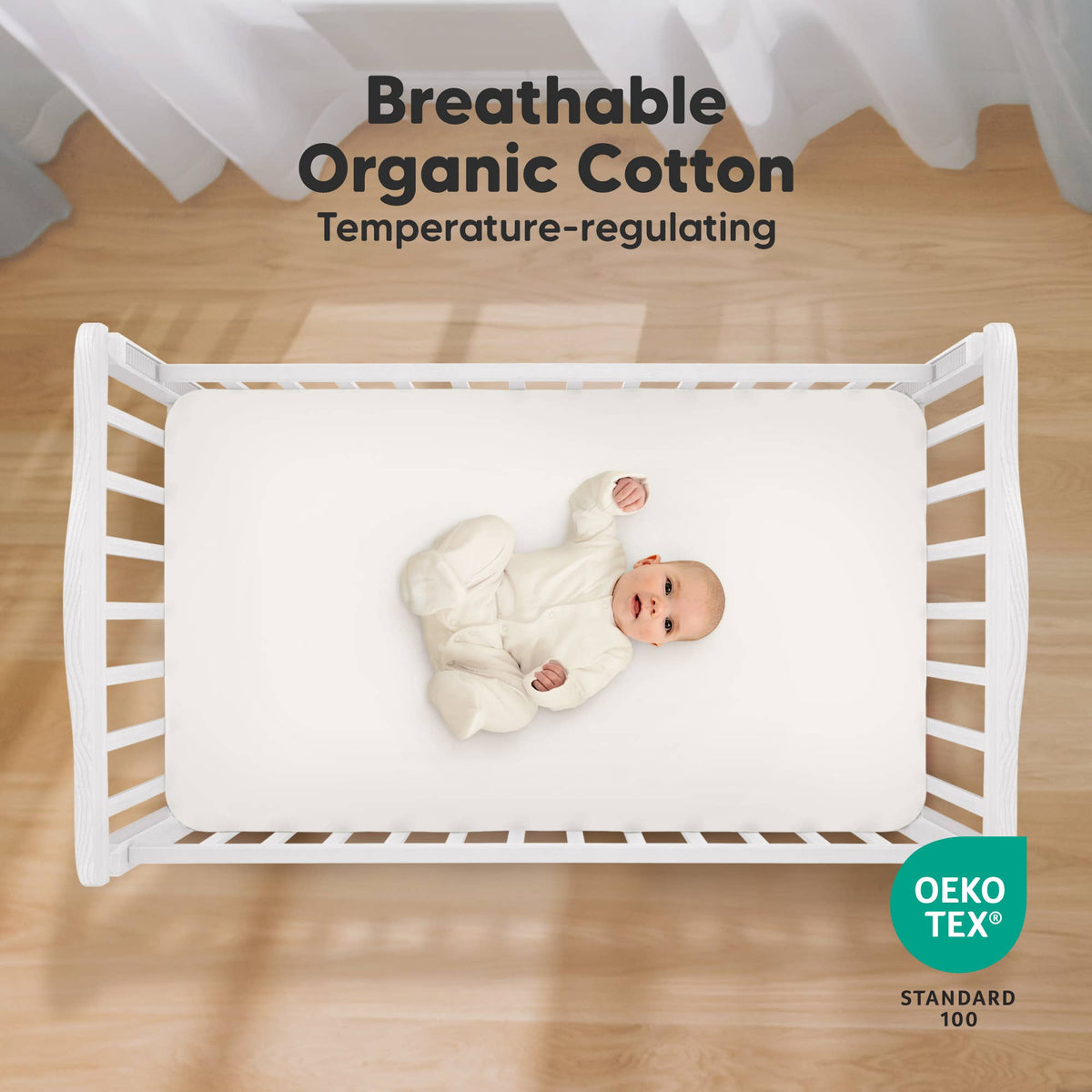 KeaBabies Organic Cotton Fitted Crib Sheet 2-Pack - Soft White