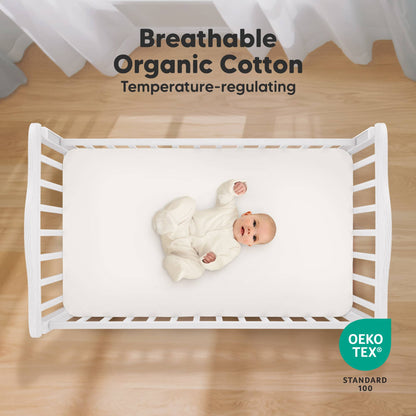 KeaBabies Organic Cotton Fitted Crib Sheet 2-Pack - Soft White