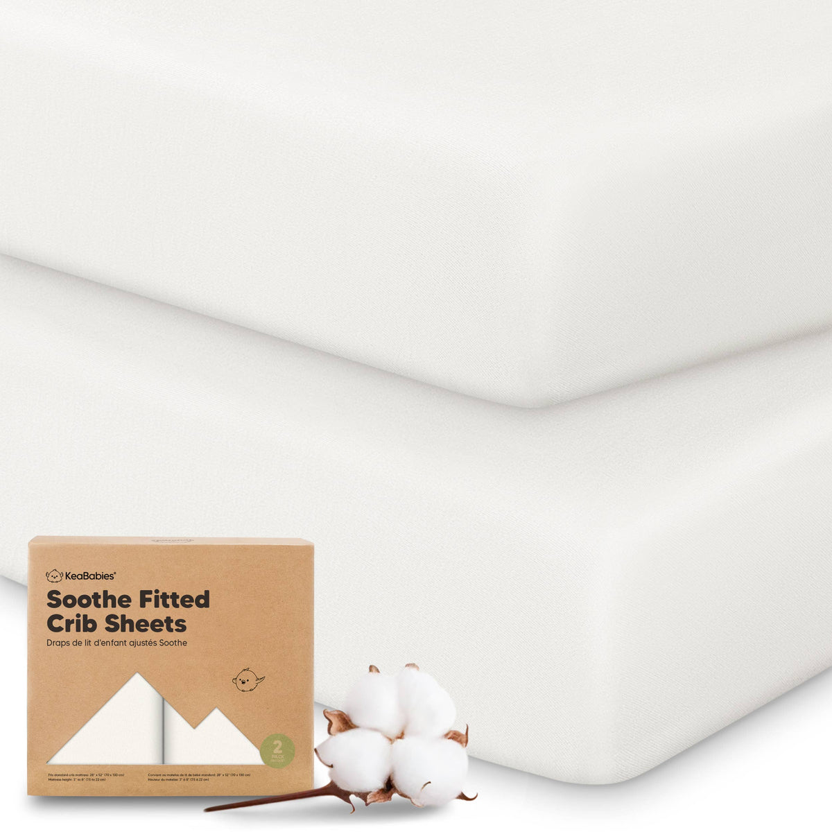 KeaBabies Organic Cotton Fitted Crib Sheet 2-Pack - Soft White