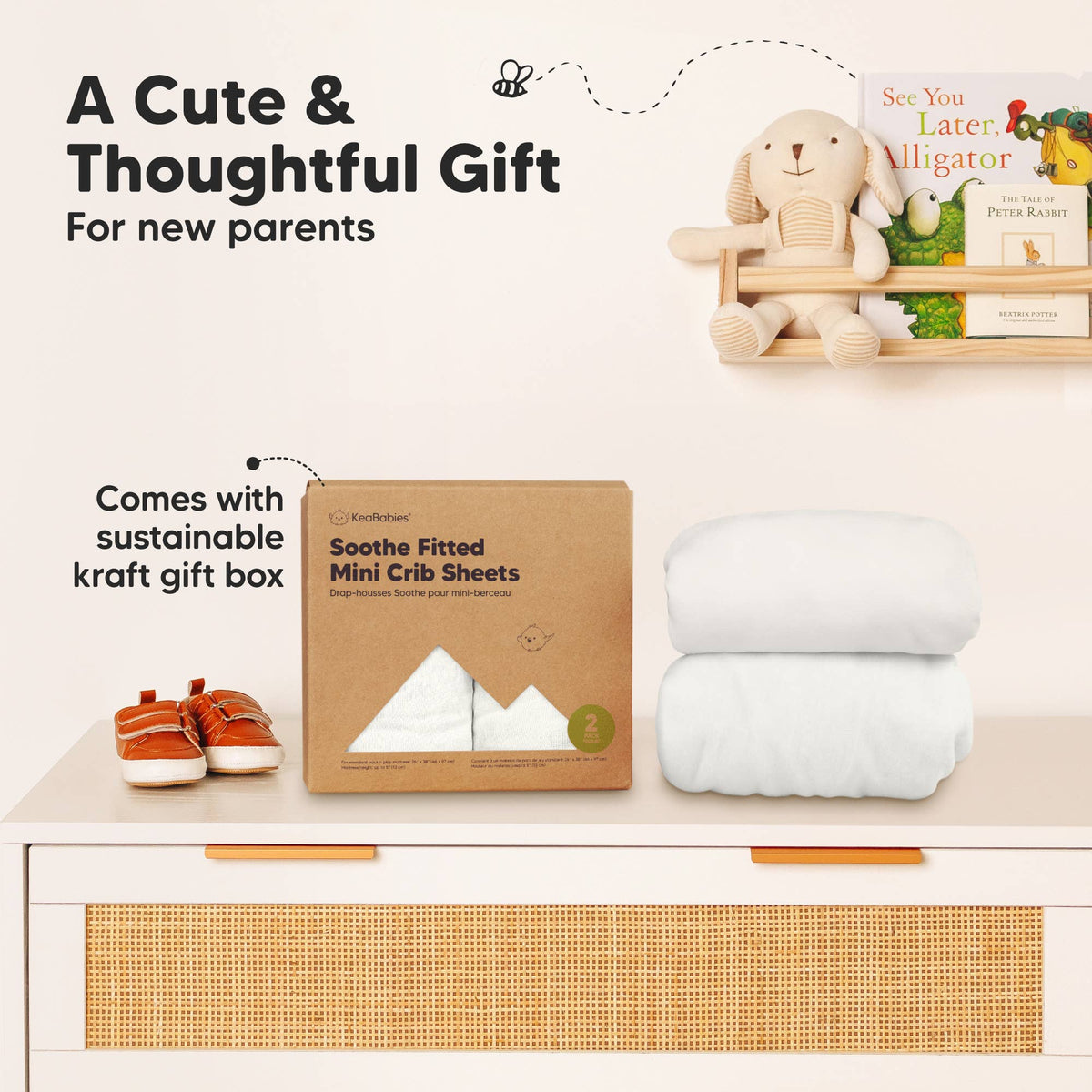 KeaBabies Soothe Fitted Mini Crib Sheets - Soft White