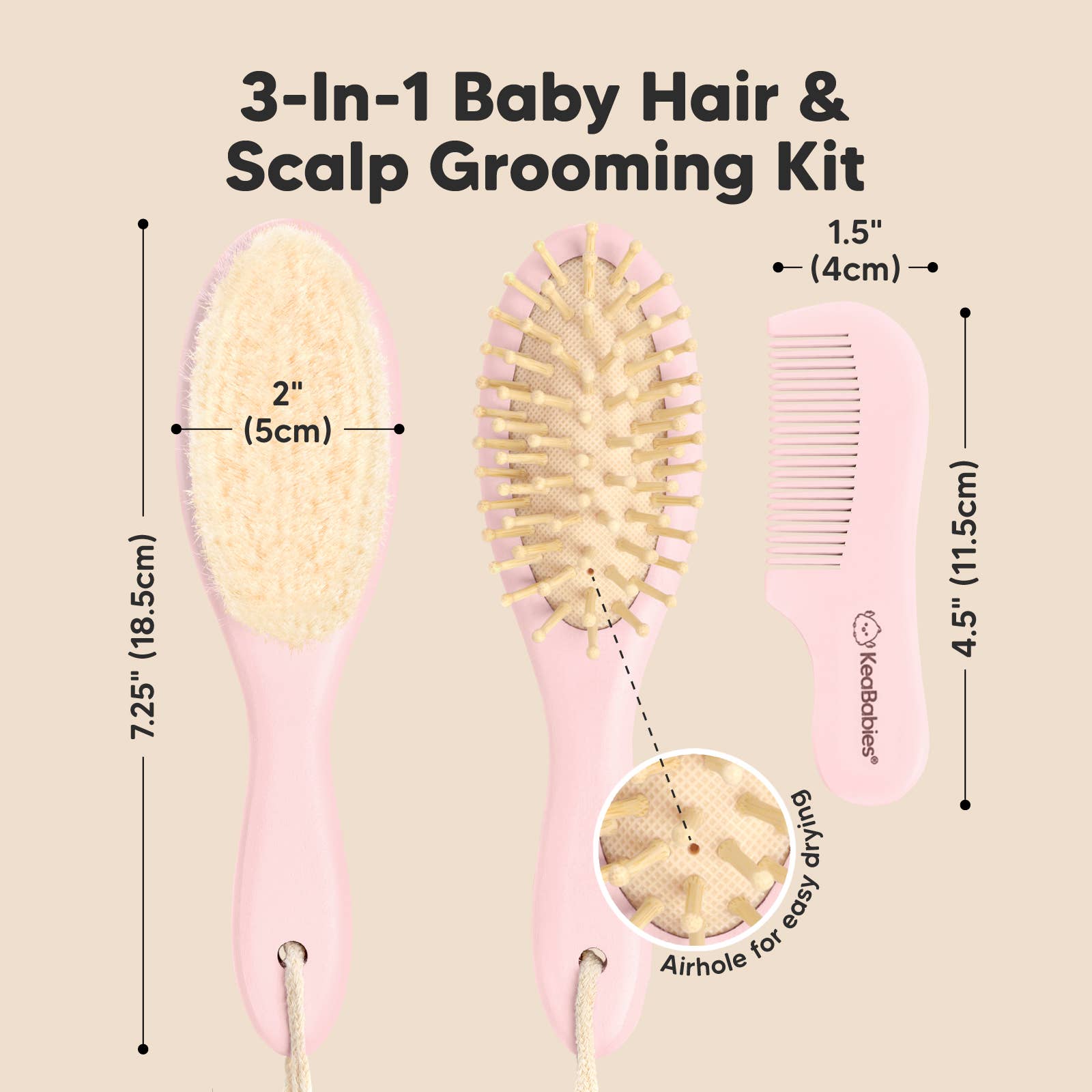 KeaBabies Baby Hair Brush and Comb Set - Blush