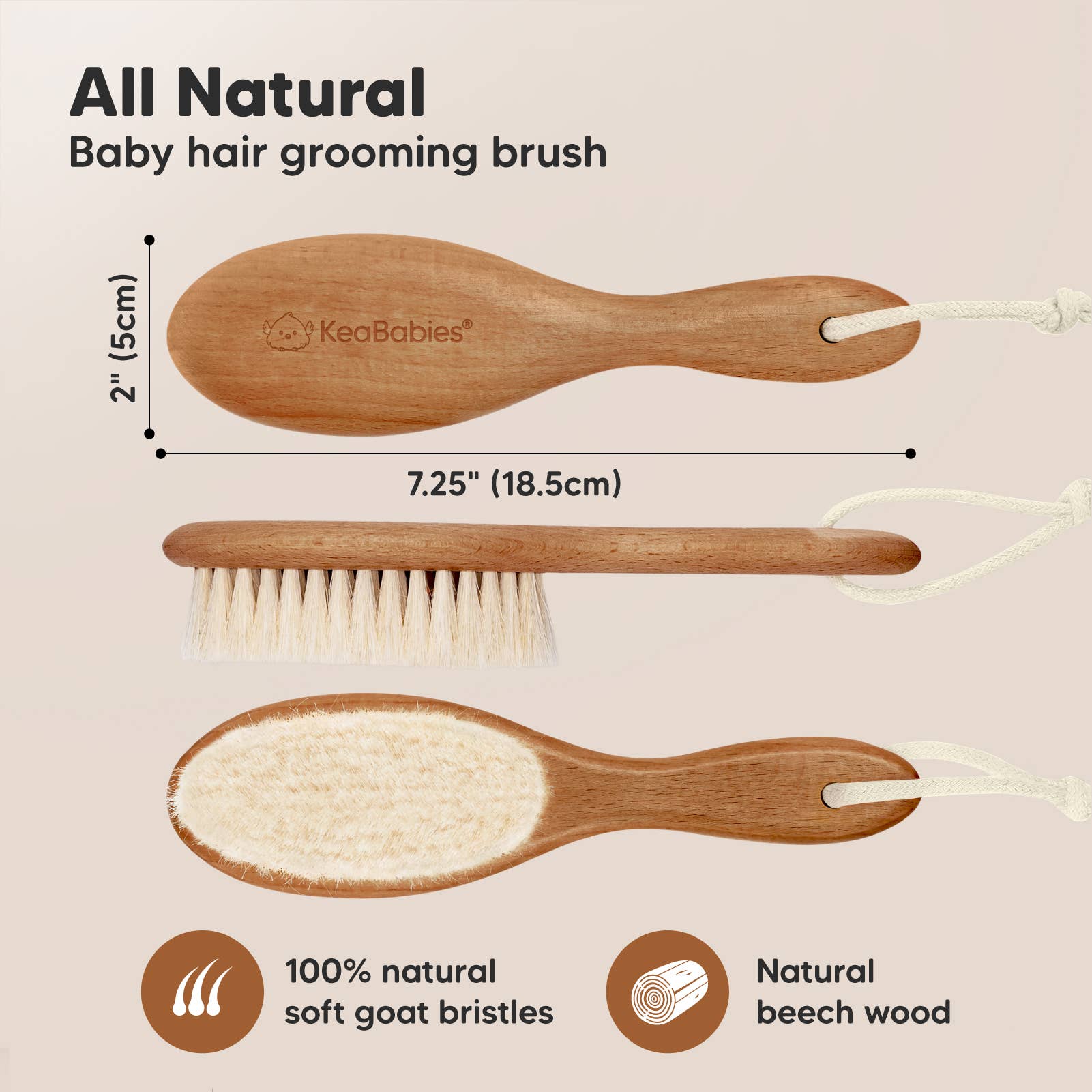 KeaBabies Baby Hair Brush - Dark Walnut