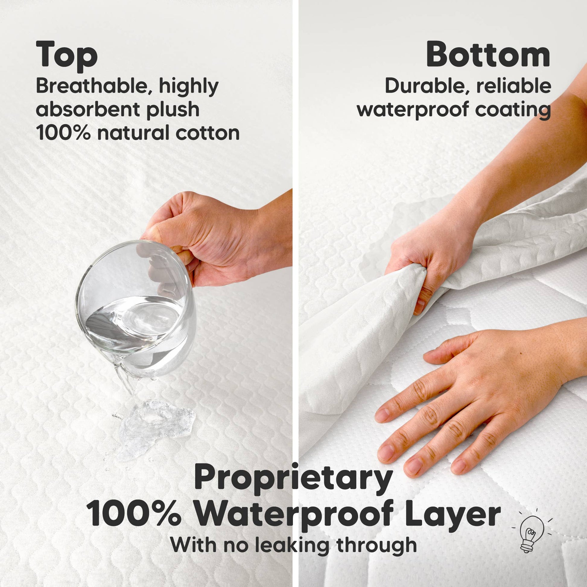KeaBabies Mavy Protect+ Waterproof Crib Mattress Protector Cover 2-Pack - Soft White