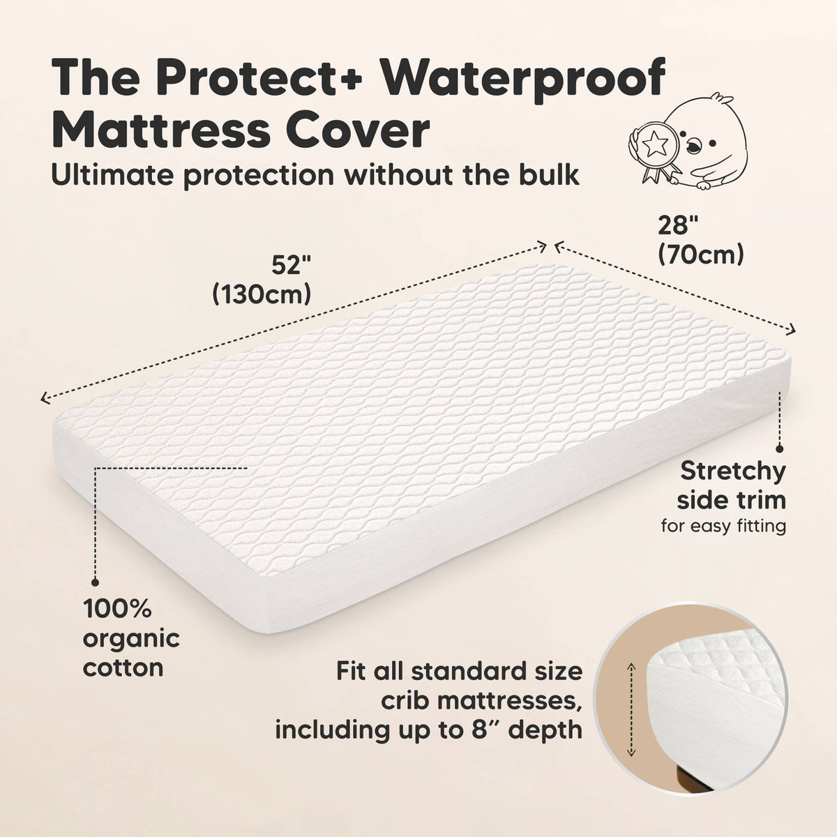 KeaBabies Mavy Protect+ Waterproof Crib Mattress Protector Cover 2-Pack - Soft White