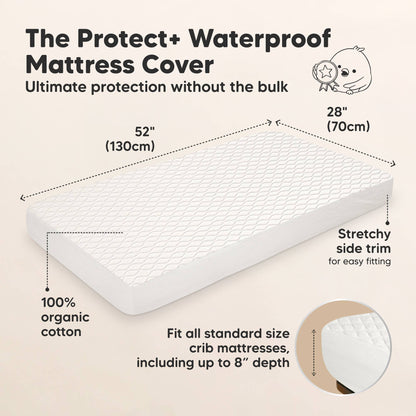 KeaBabies Mavy Protect+ Waterproof Crib Mattress Protector Cover 2-Pack - Soft White