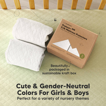 KeaBabies Mavy Protect+ Waterproof Crib Mattress Protector Cover 2-Pack - Soft White