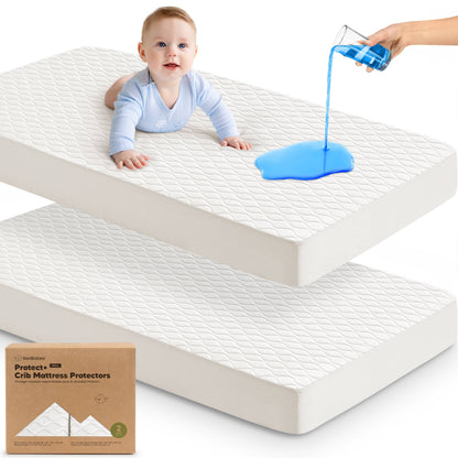 KeaBabies Mavy Protect+ Waterproof Crib Mattress Protector Cover 2-Pack - Soft White