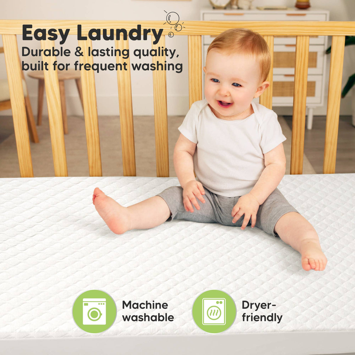 KeaBabies Mavy Protect+ Waterproof Crib Mattress Protector Cover 2-Pack - Soft White