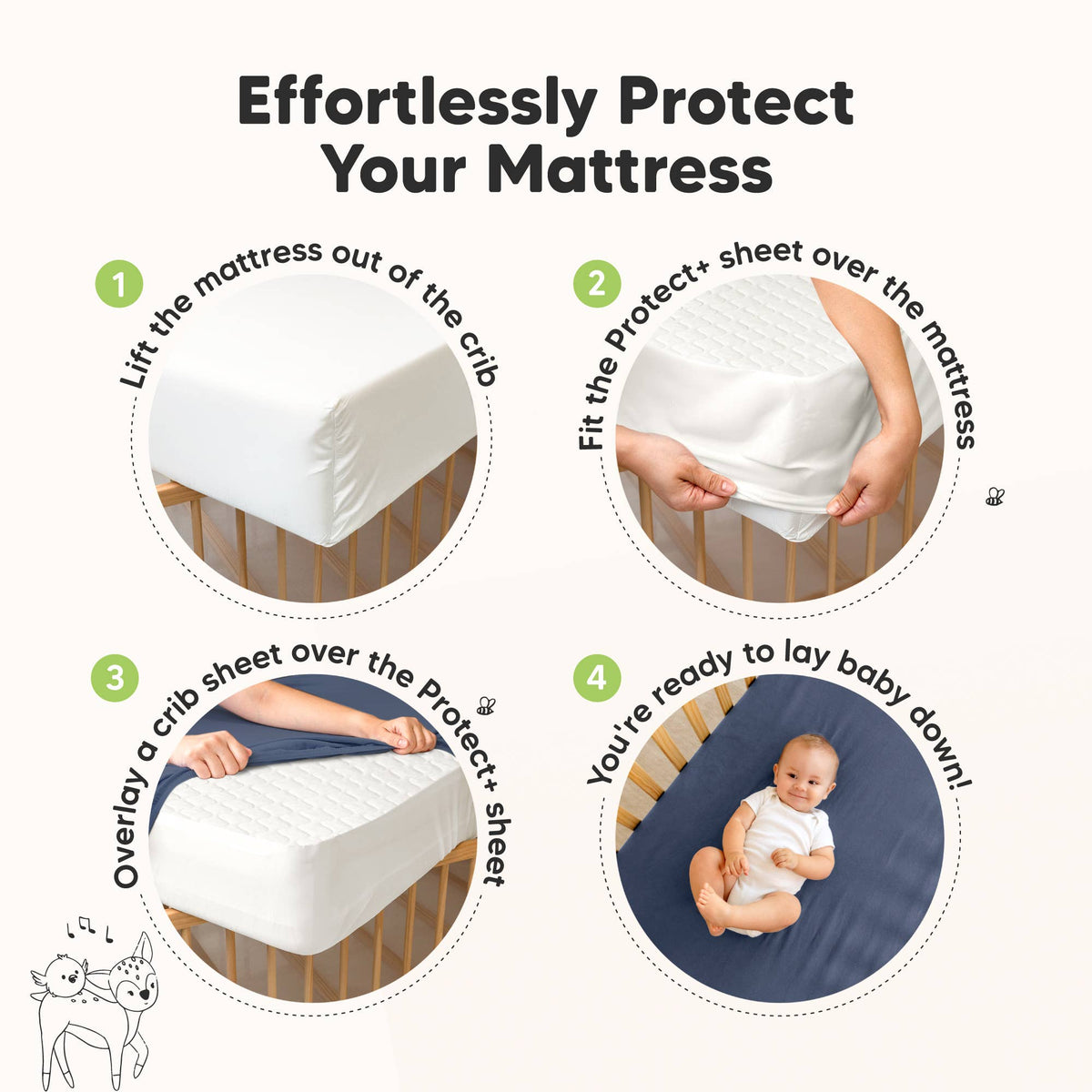 KeaBabies Mavy Protect+ Waterproof Crib Mattress Protector Cover 2-Pack - Soft White