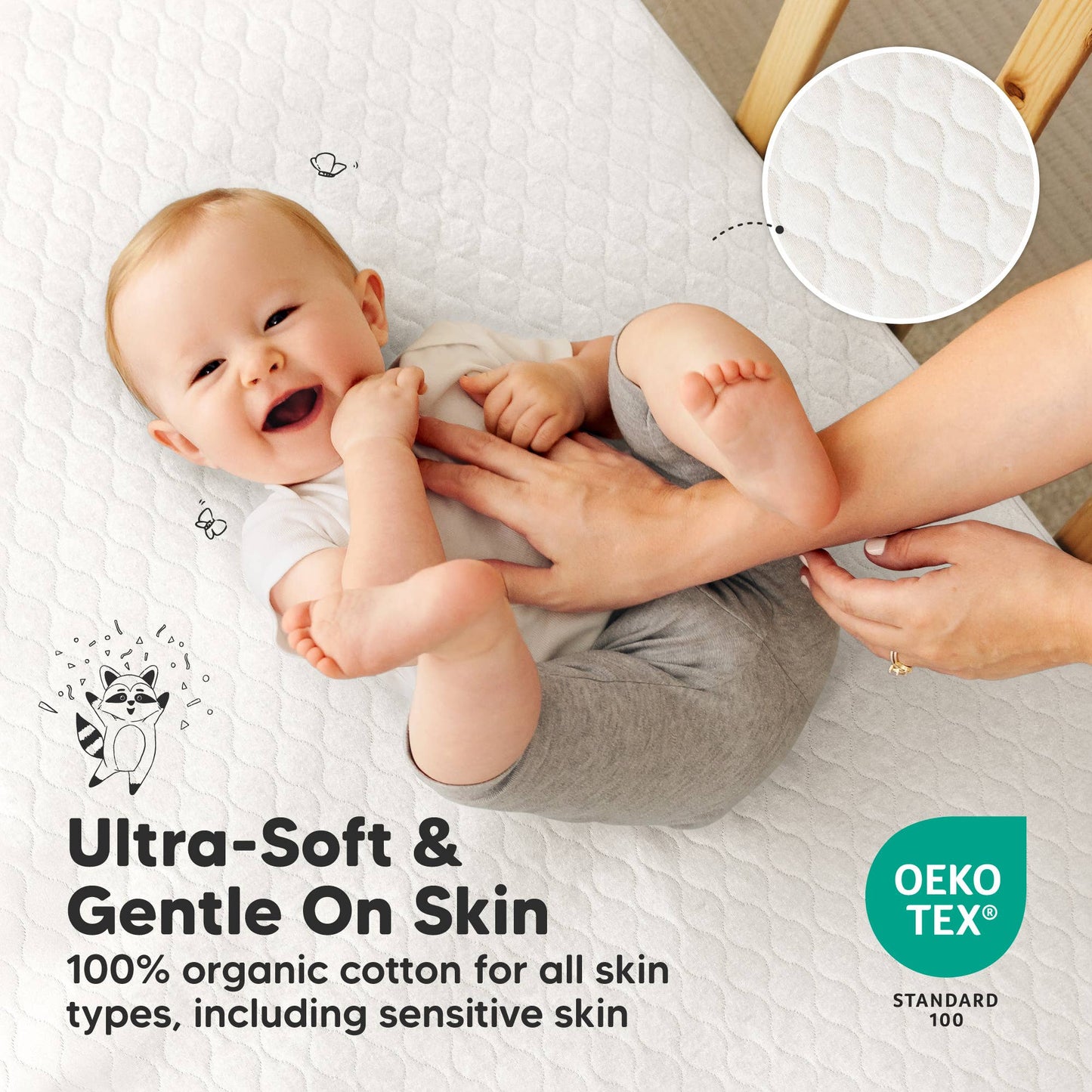KeaBabies Mavy Protect+ Waterproof Crib Mattress Protector Cover 2-Pack - Soft White