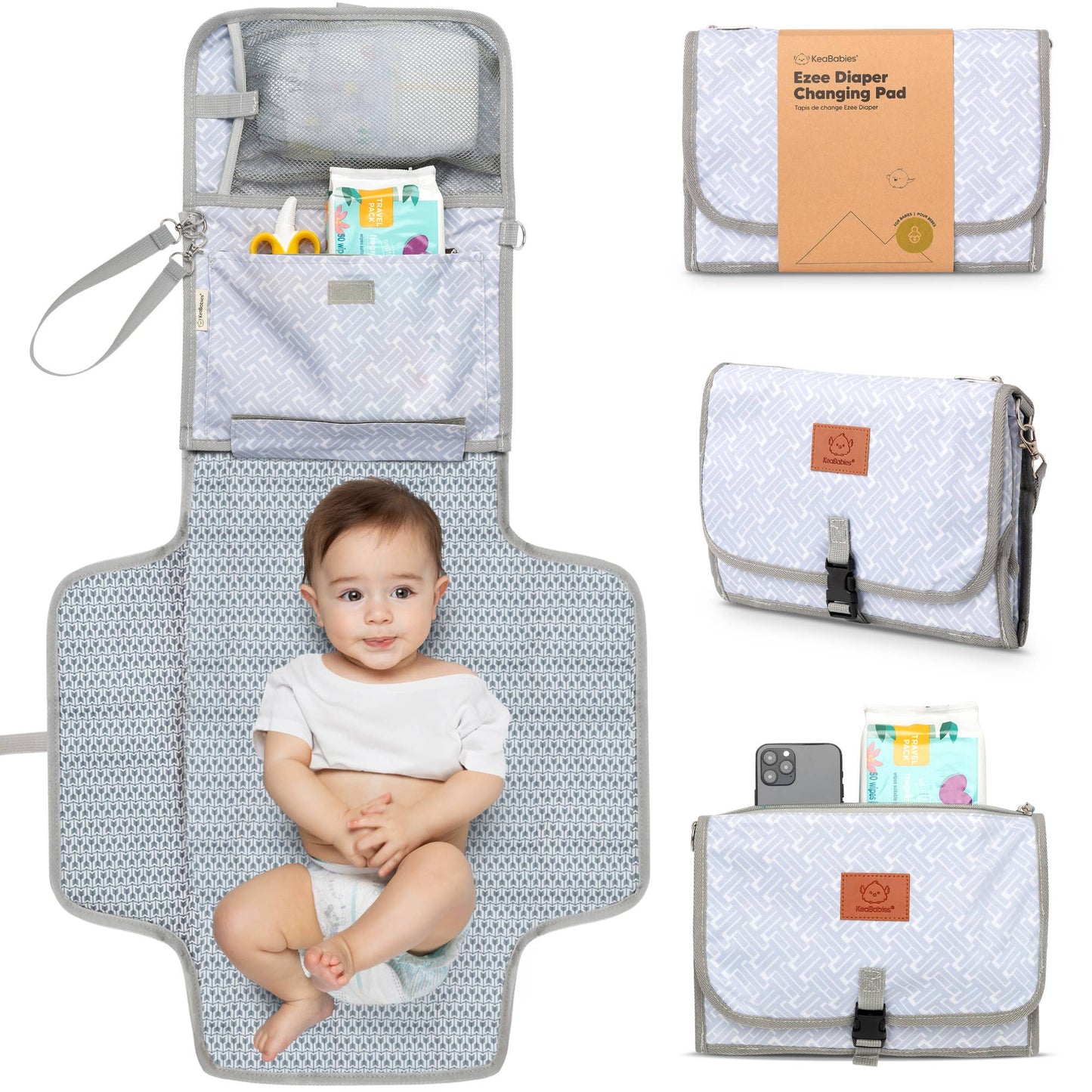 KeaBabies Ezee Portable Diaper Changing Pad - Gray Mod