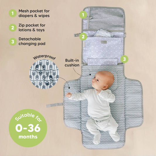 KeaBabies Ezee Portable Diaper Changing Pad - Gray Mod