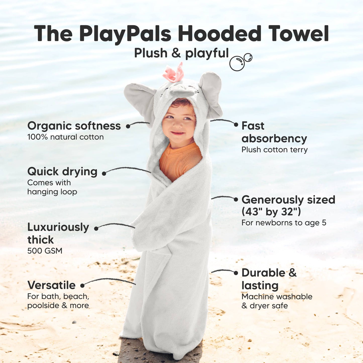 KeaBabies Playpals Hooded Baby Bath Towel - Ethan
