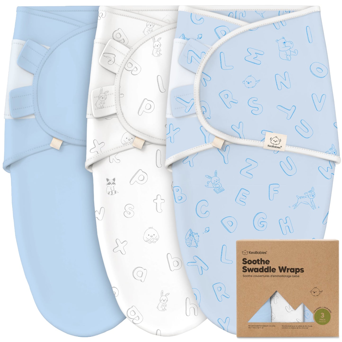 KeaBabies Soothe Baby Swaddles 3 Pack - ABC Land Cloud