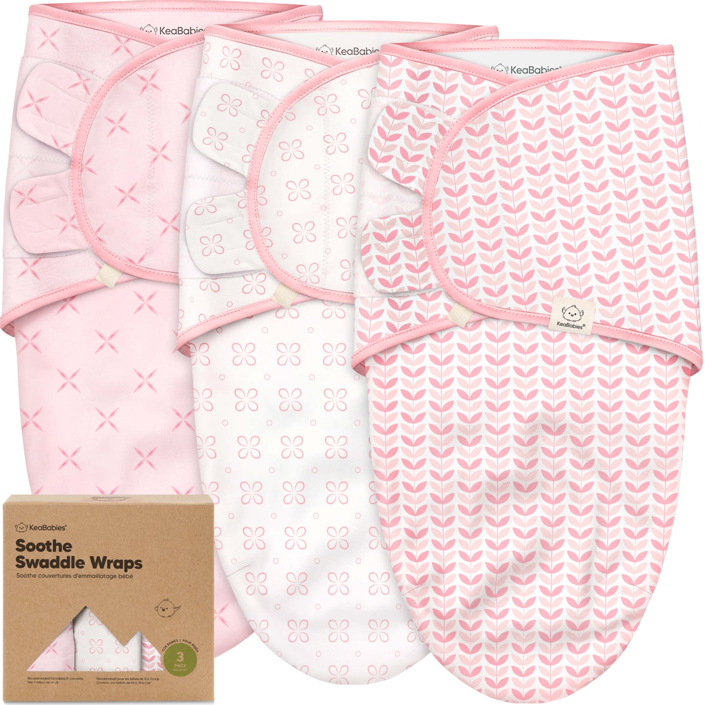 KeaBabies Soothe Baby Swaddles 3 Pack - Blossom
