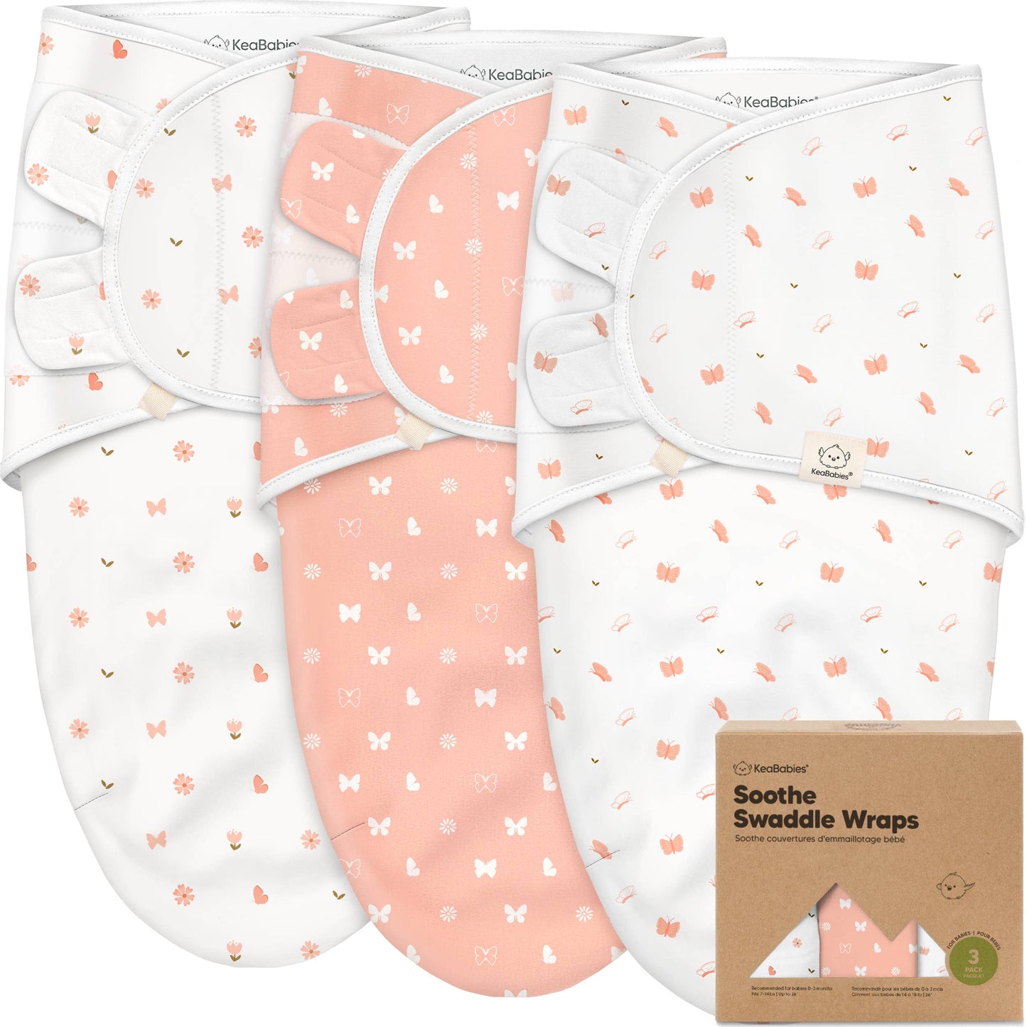 KeaBabies Soothe Baby Swaddles 3-Pack - Butterflies