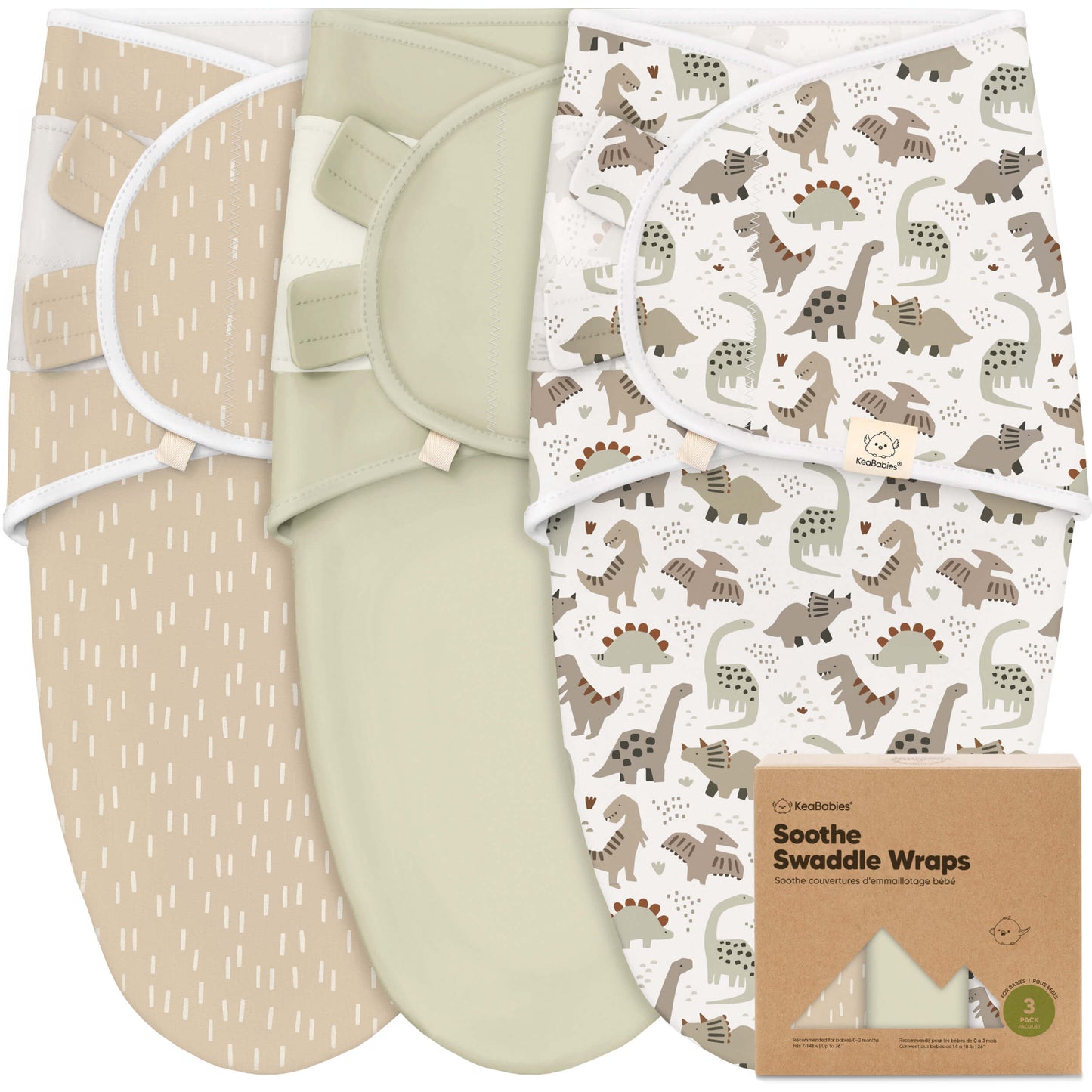 KeaBabies Soothe Baby Swaddles 3 Pack - Dino Ridge