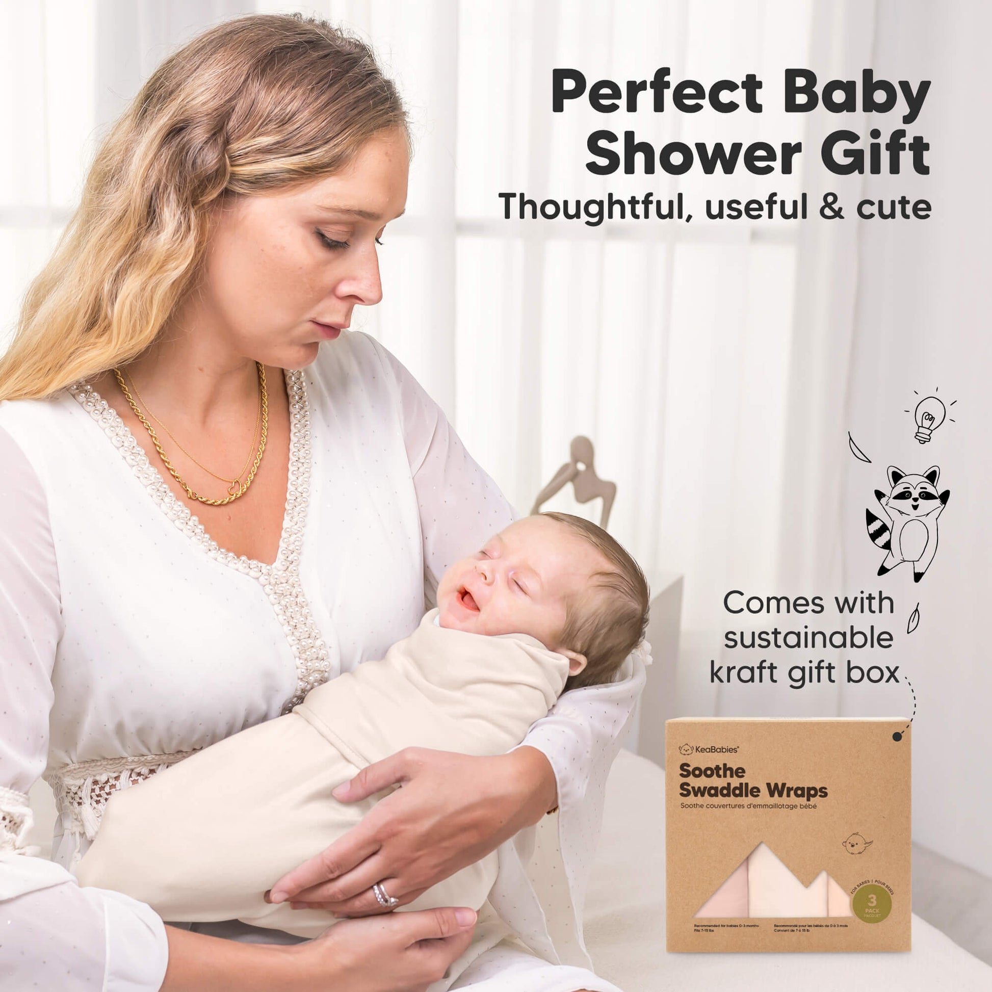 KeaBabies Soothe Baby Swaddles 3 Pack - Soft White image 11