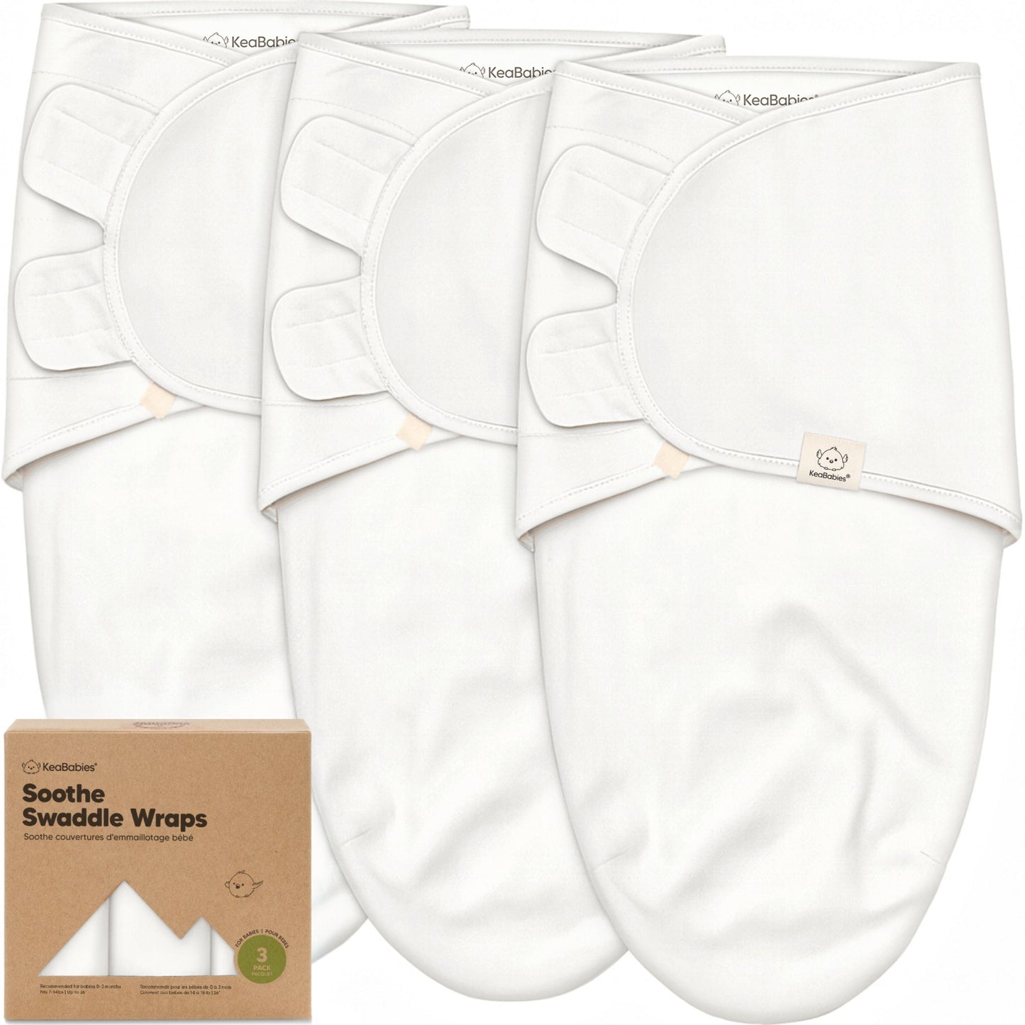 KeaBabies Soothe Baby Swaddles 3 Pack - Soft White