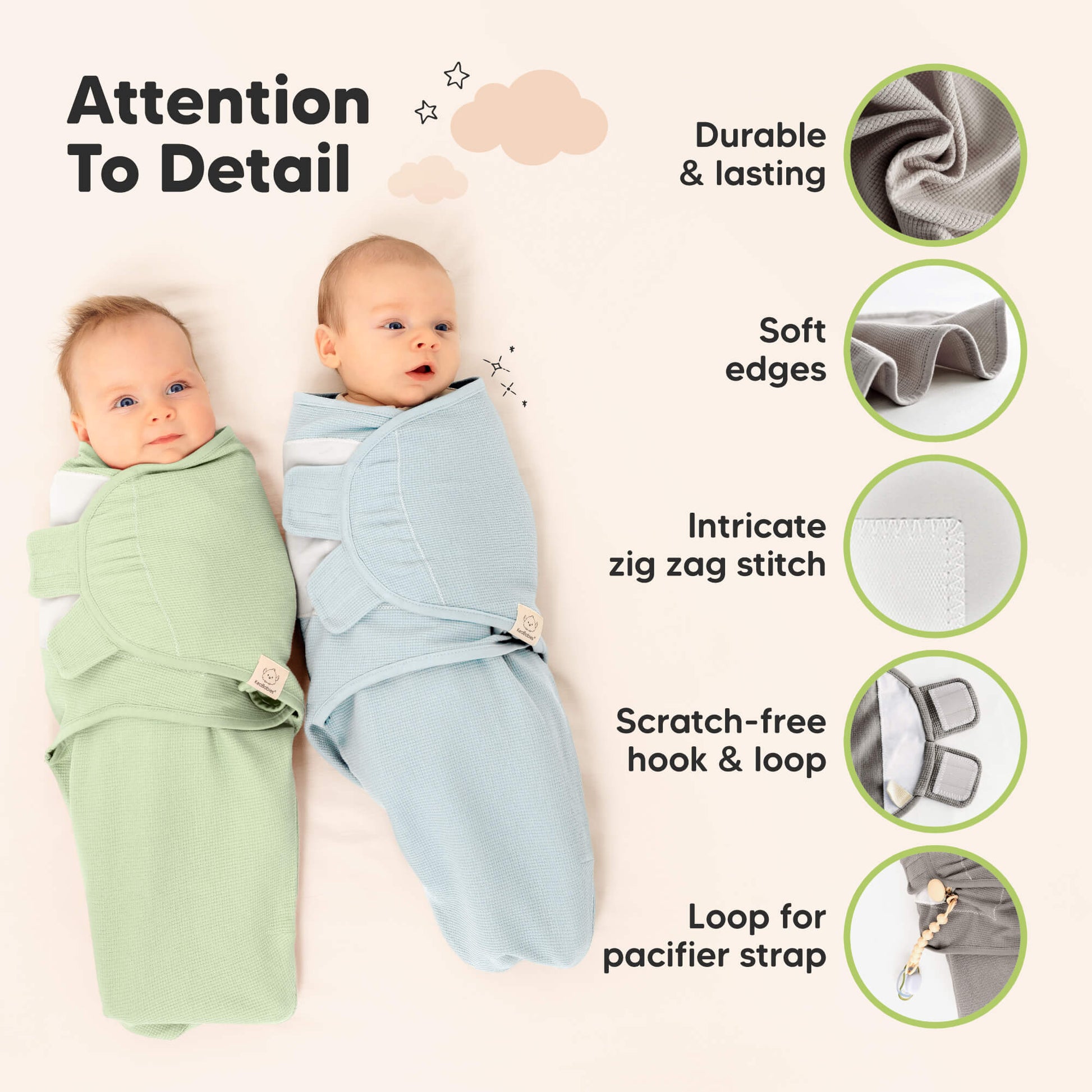 KeaBabies Soothe Wren Swaddle Sleep Sacks 3 Pack - Glacier image 8