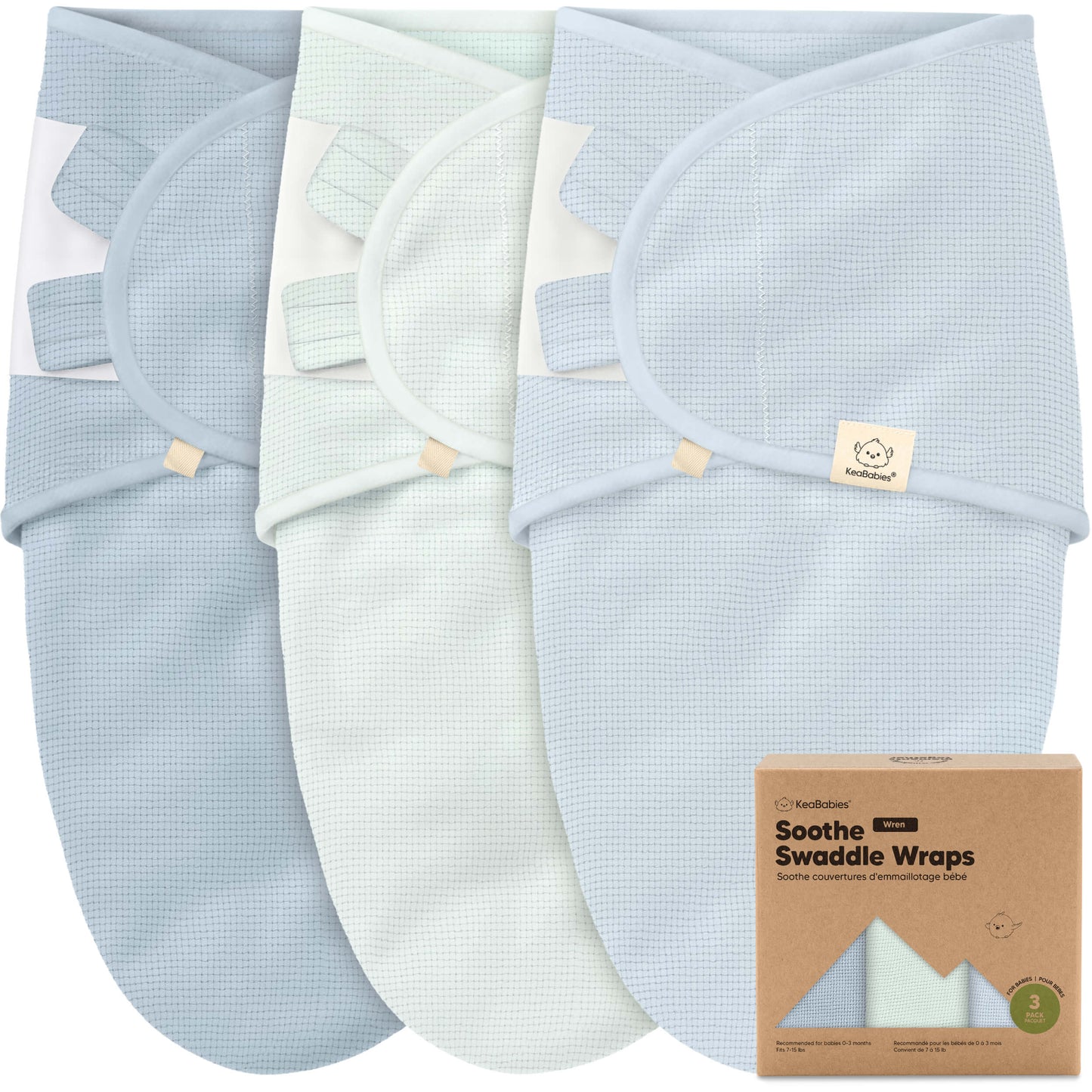 KeaBabies Soothe Wren Swaddle Sleep Sacks 3 Pack - Glacier