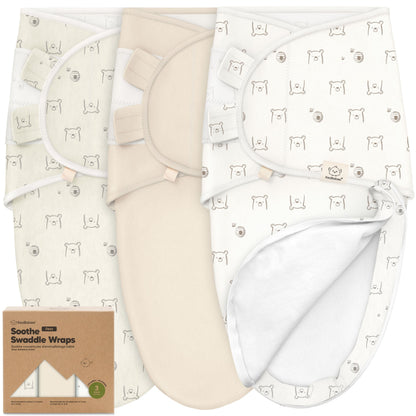 KeaBabies Soothe Zippy Baby Swaddles 3 Pack - Bumble Bear