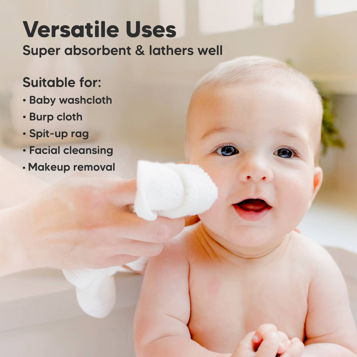 KeaBabies Baby Wash Cloths 6-Pack - White