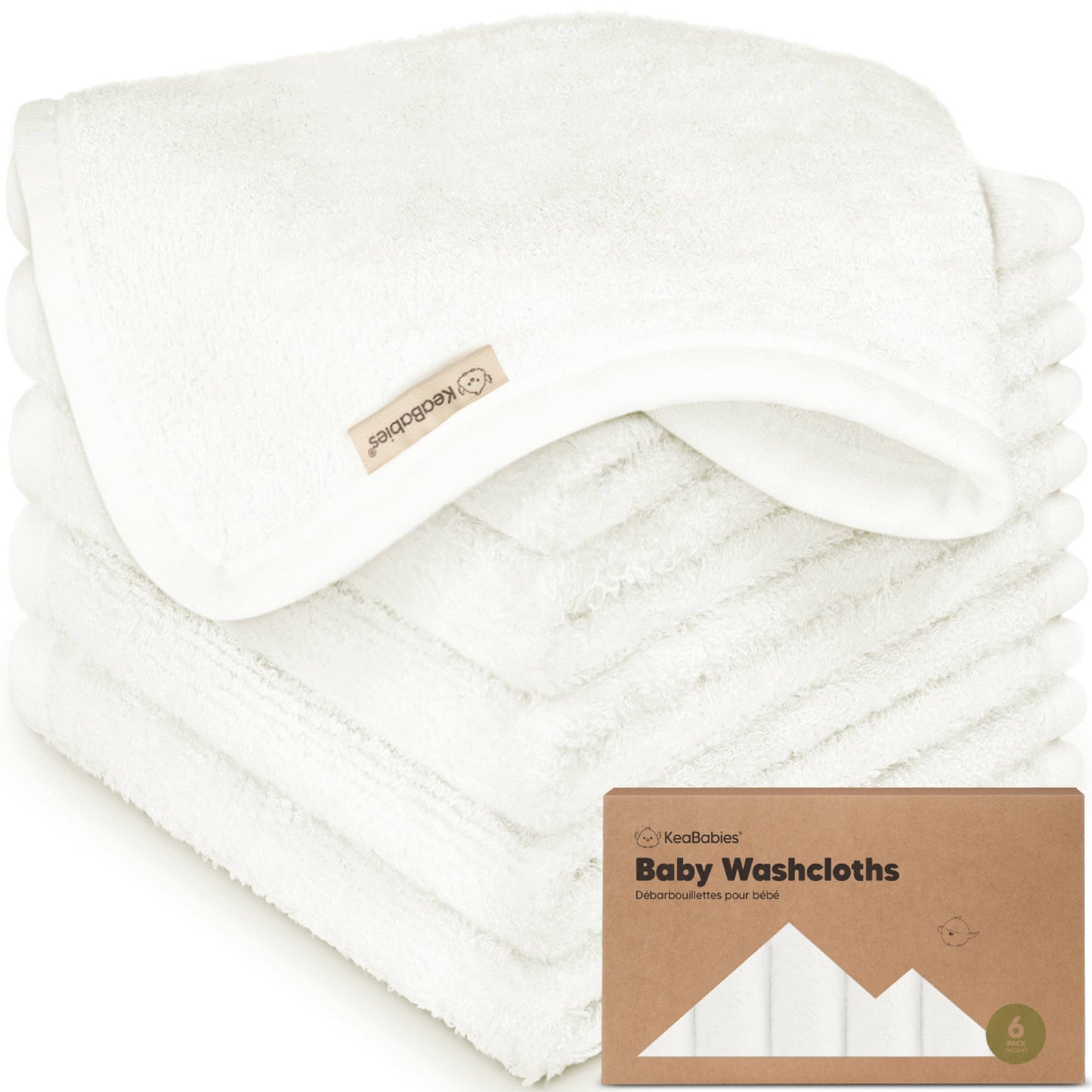 KeaBabies Baby Wash Cloths 6-Pack - White