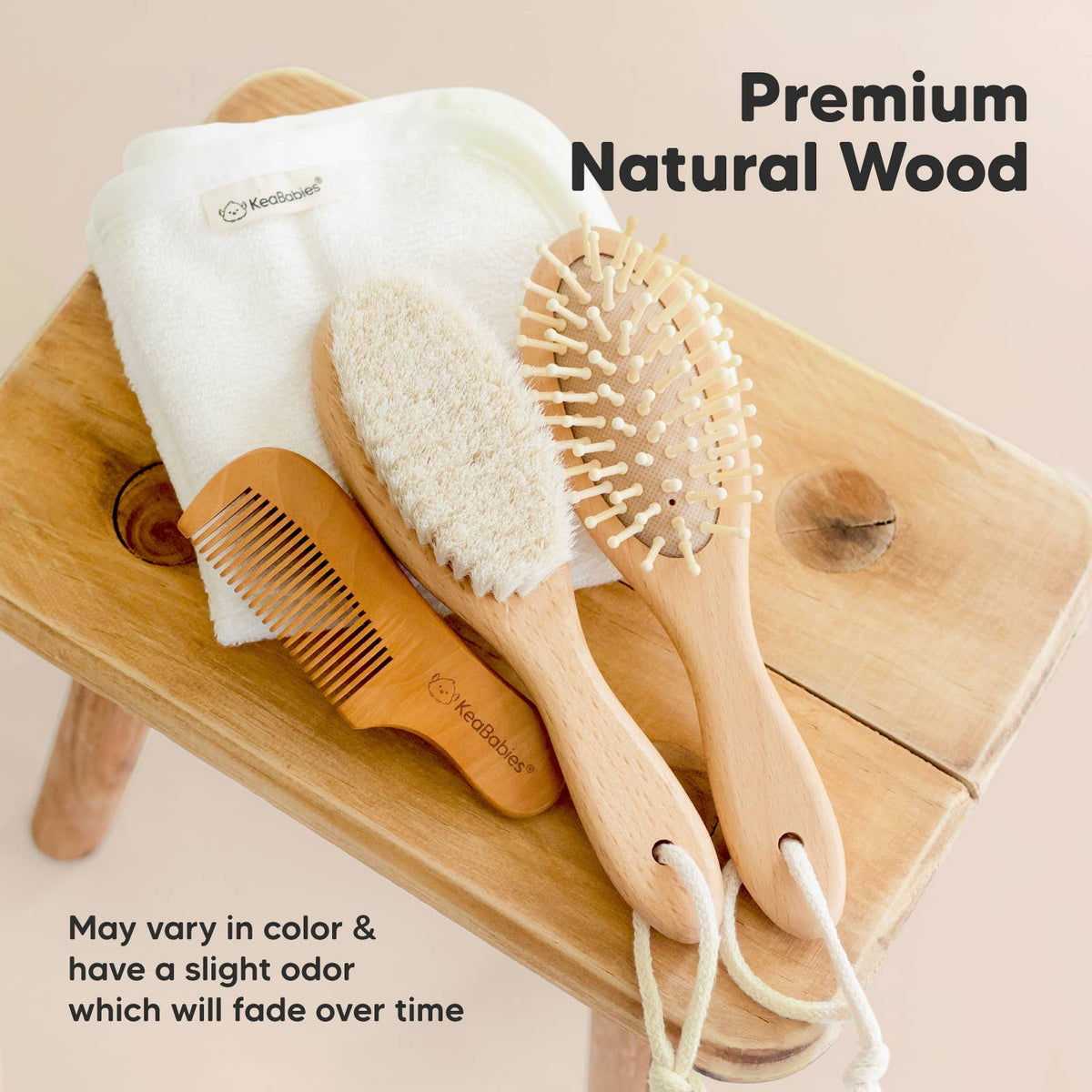 KeaBabies Baby Hair Brush and Comb Set - Walnut