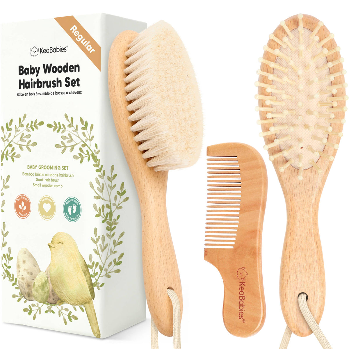 KeaBabies Baby Hair Brush and Comb Set - Walnut