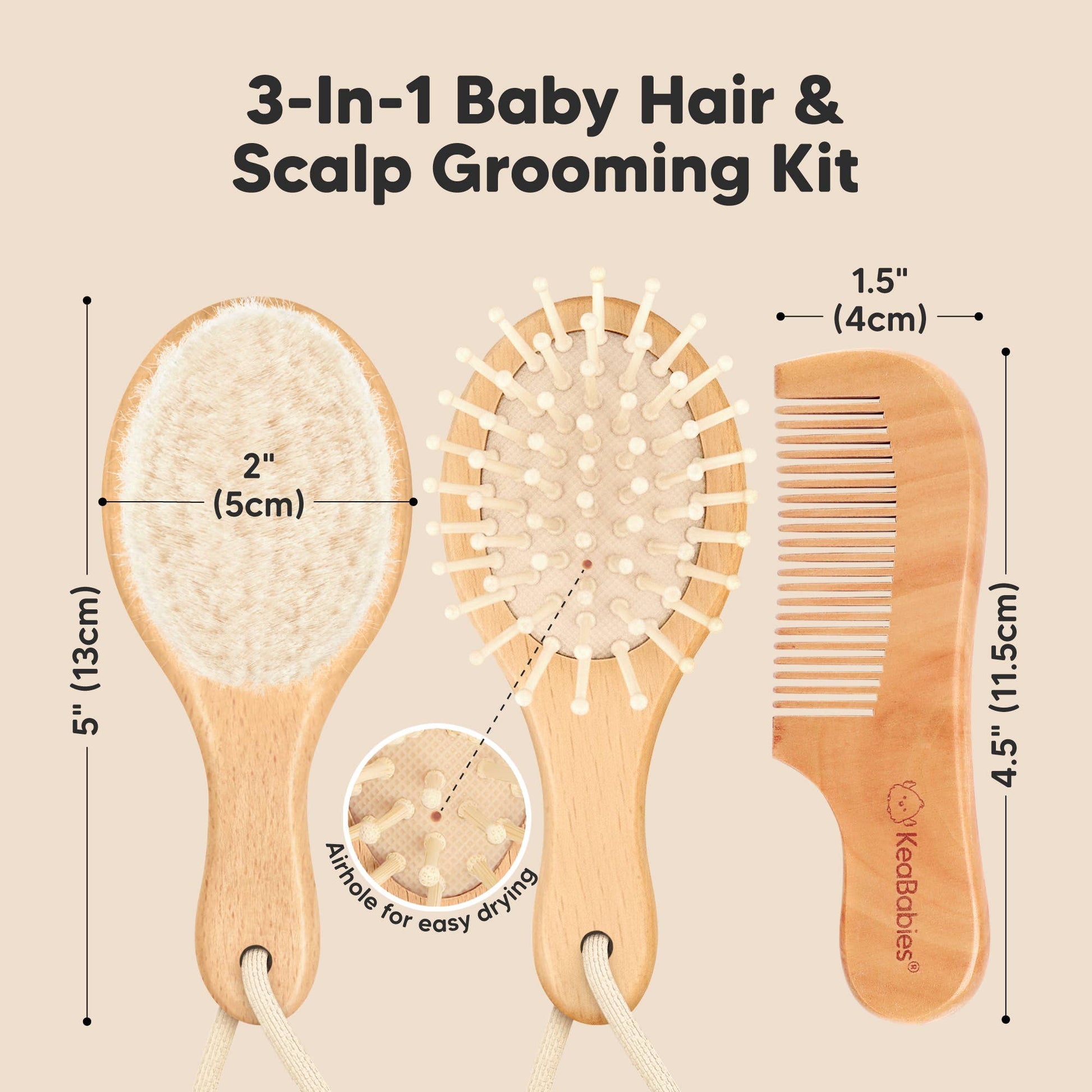 KeaBabies Baby Hair Brush and Comb Set - Walnut