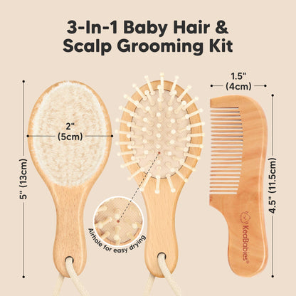 KeaBabies Baby Hair Brush and Comb Set - Walnut