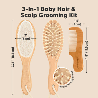 KeaBabies Baby Hair Brush and Comb Set - Walnut
