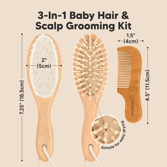 KeaBabies Baby Hair Brush and Comb Set - Walnut